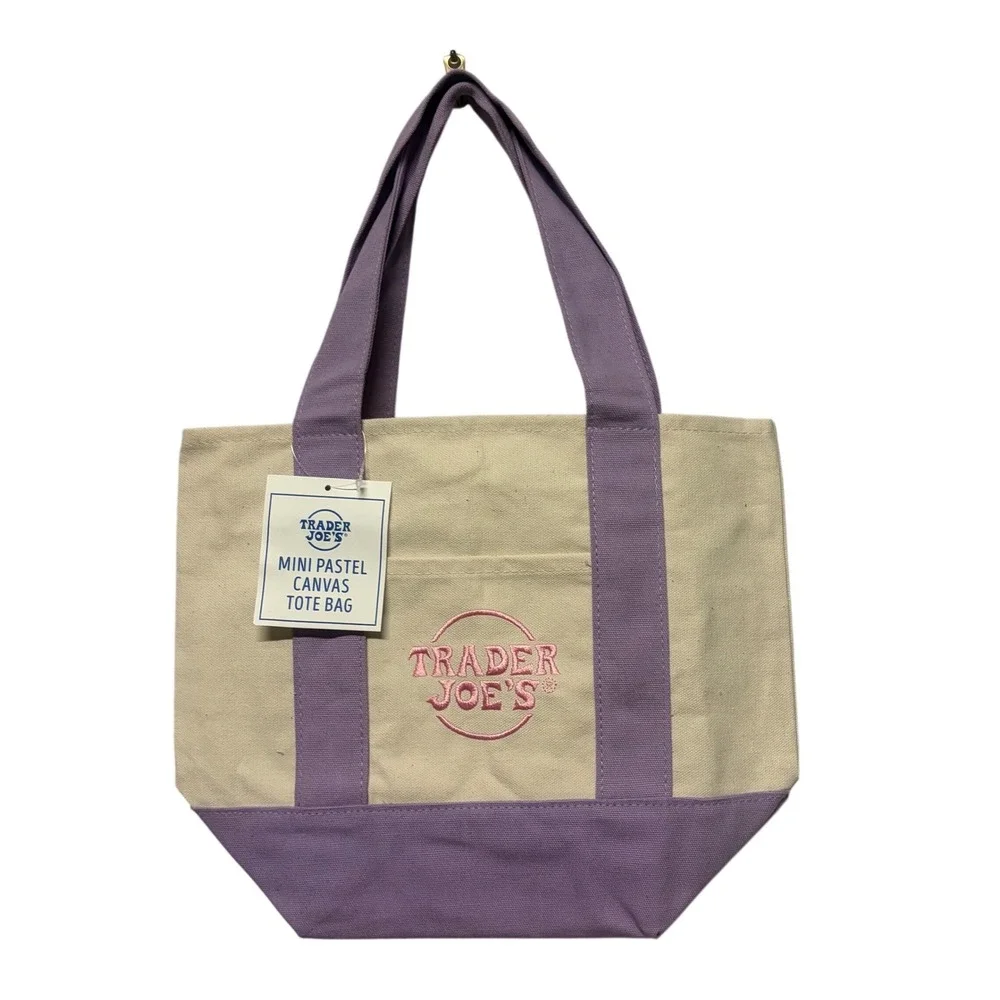 Trader‎ Joe's Mini Pastel Canvas Tote Bag Purple Limited Edition Spring Easter